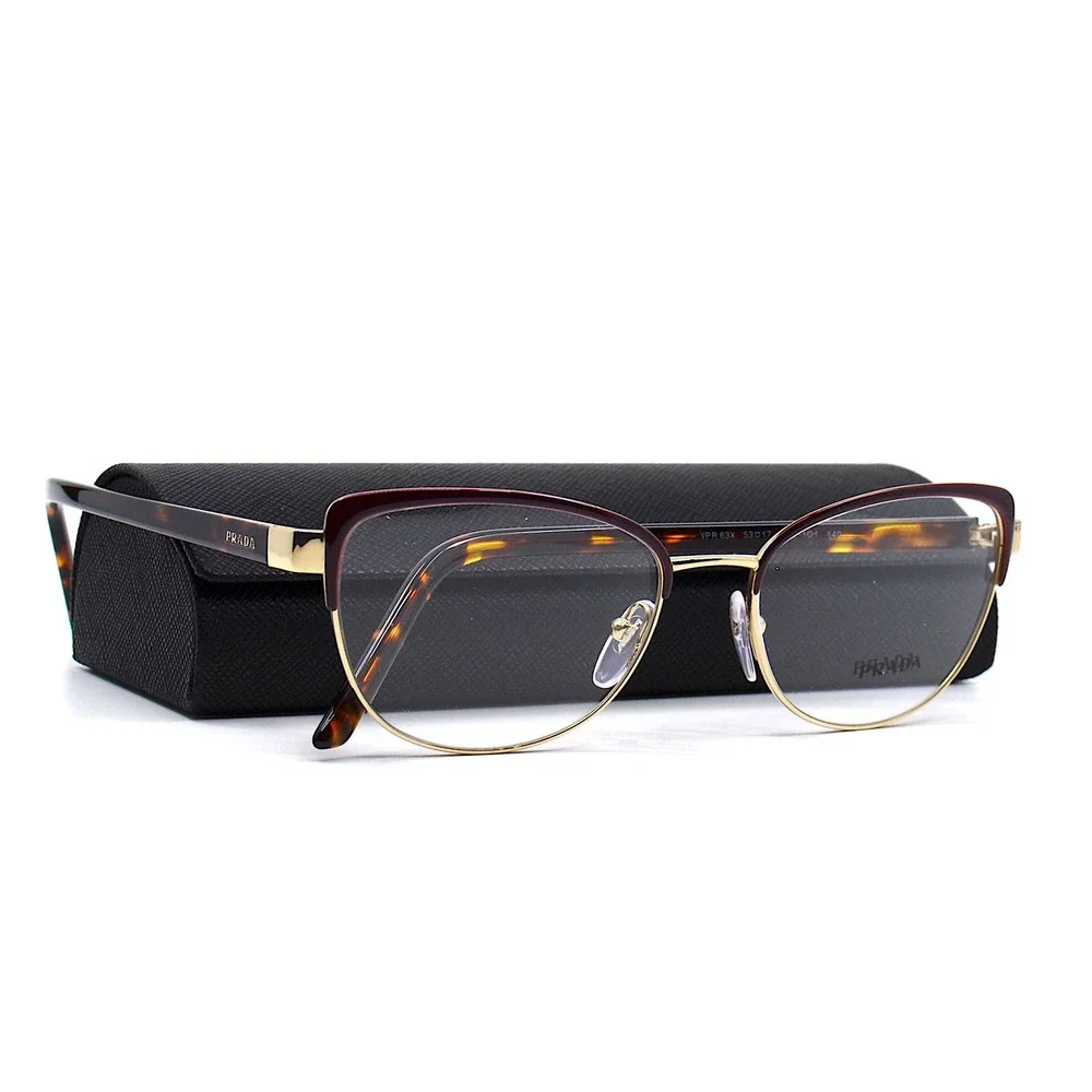 NEW PRADA PR 63XV 09B1O1 BORDEAUX/ GOLD DEMO LENS AUTHENTIC EYEGLASSES F…